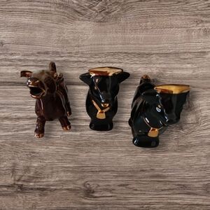 Gold & Black Ceramic Bull Figurines Set